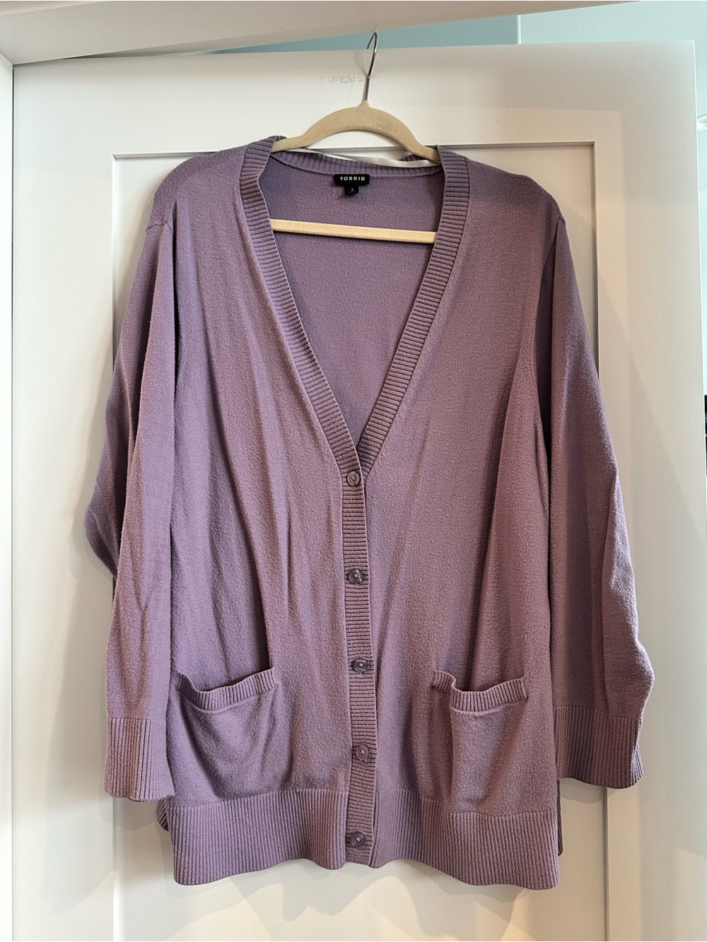 torrid lavendar button-front V-neck cardigan